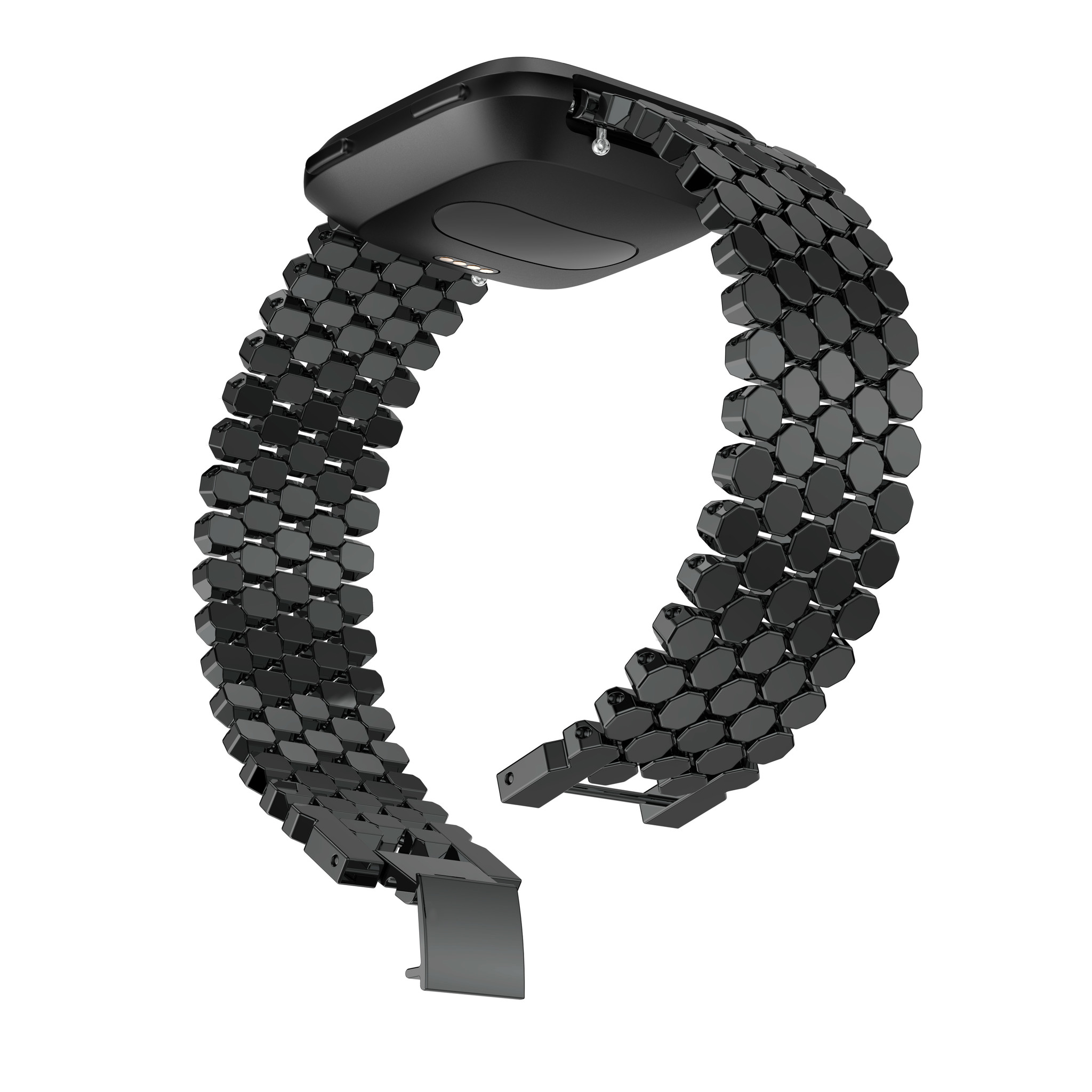 Cinturino a maglie in acciaio a forma di pesce per Fitbit Versa - nero