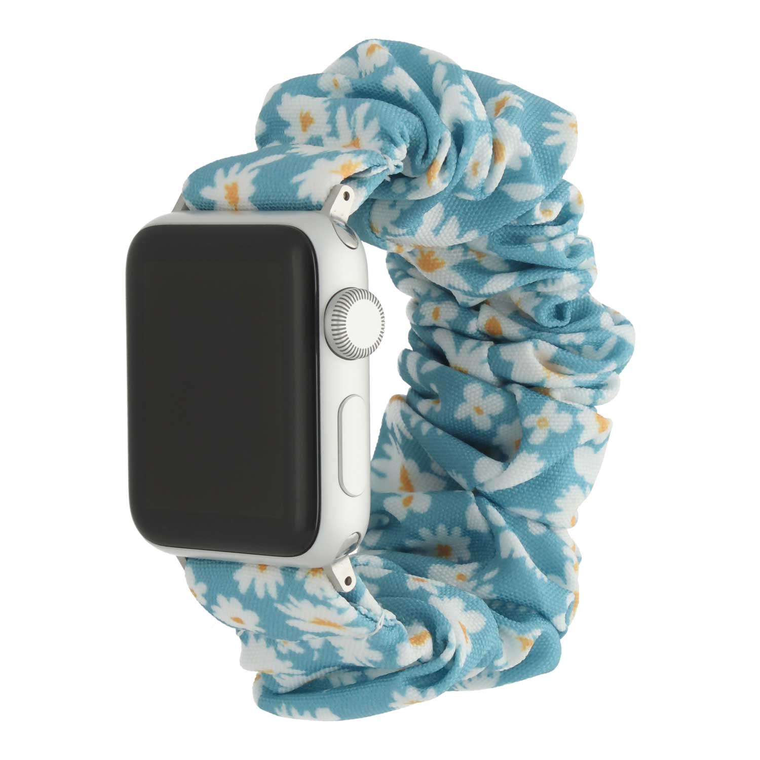 Cinturino elastico in nylon Scrunchie per Apple Watch - Fiori blu