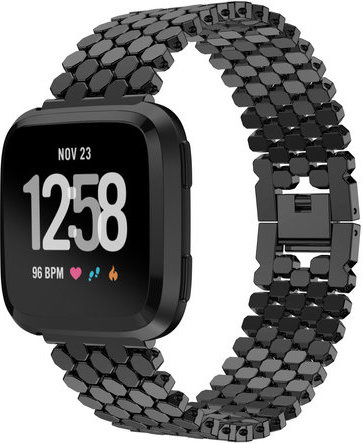 Cinturino a maglie in acciaio a forma di pesce per Fitbit Versa - nero