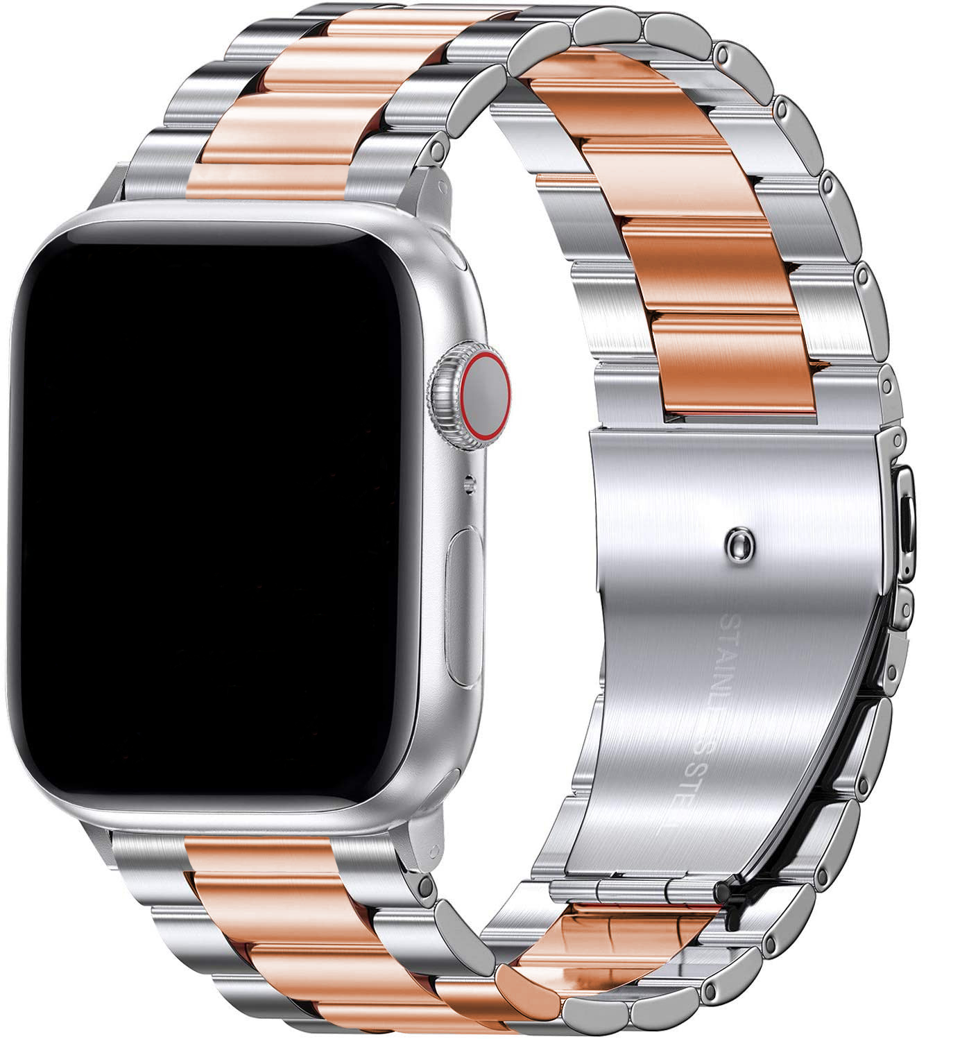 Cinturino a maglie in acciaio con perline per Apple Watch - argento oro rosa
