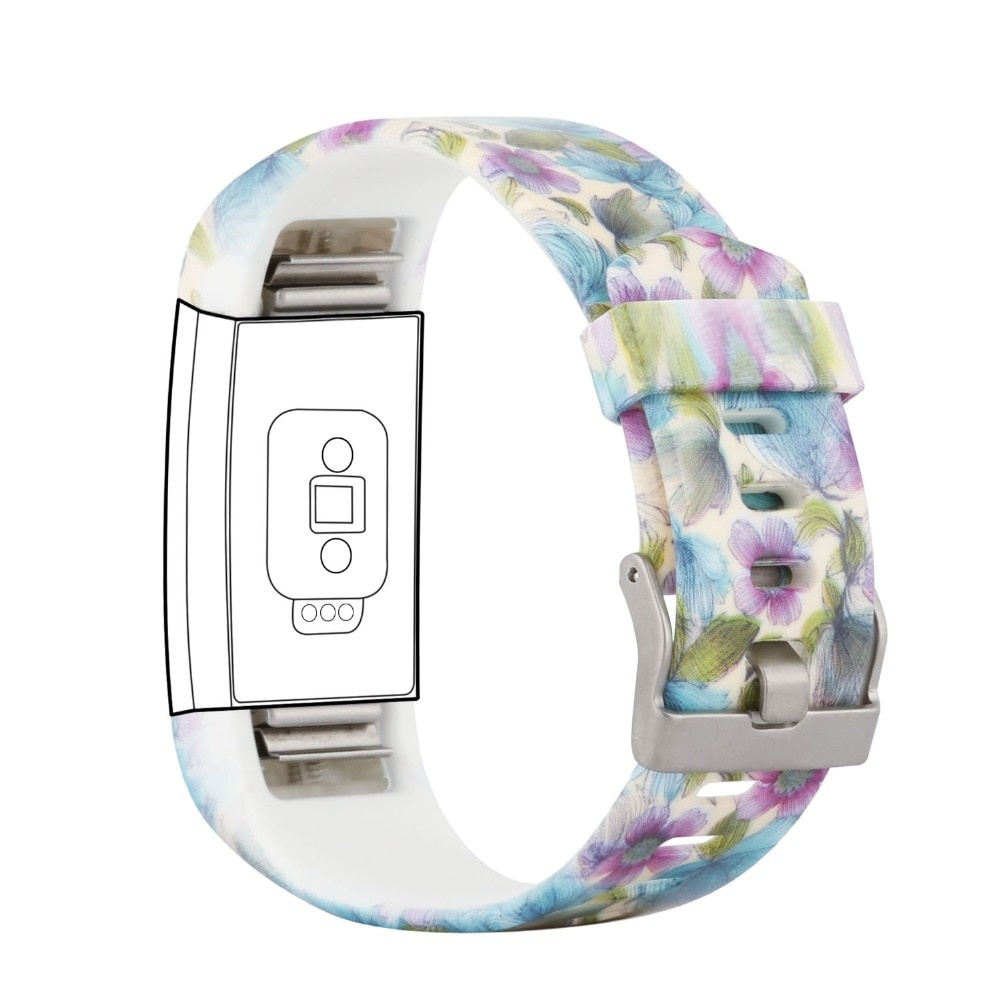 Cinturino sport con stampa per Fitbit Charge 2 - fiore blu