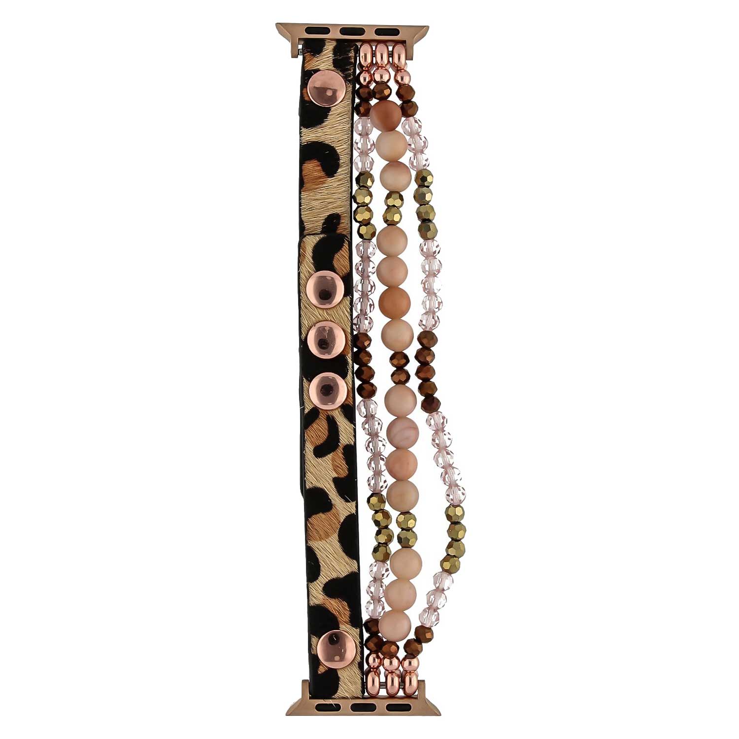 Cinturino gioiello in pelle per Apple Watch - oro rosa leopardato