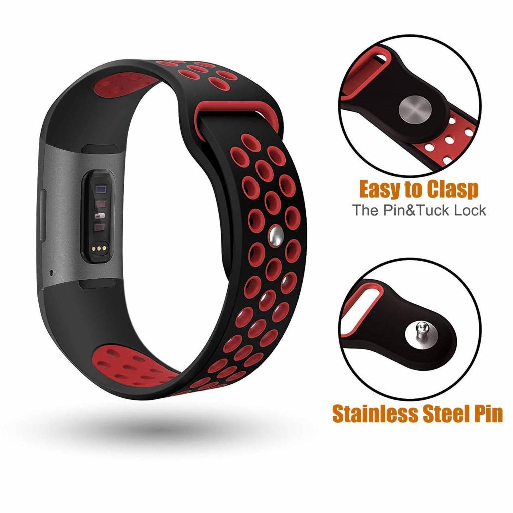 Cinturino doppio sport per Fitbit Charge 3 & 4 - nero rosso