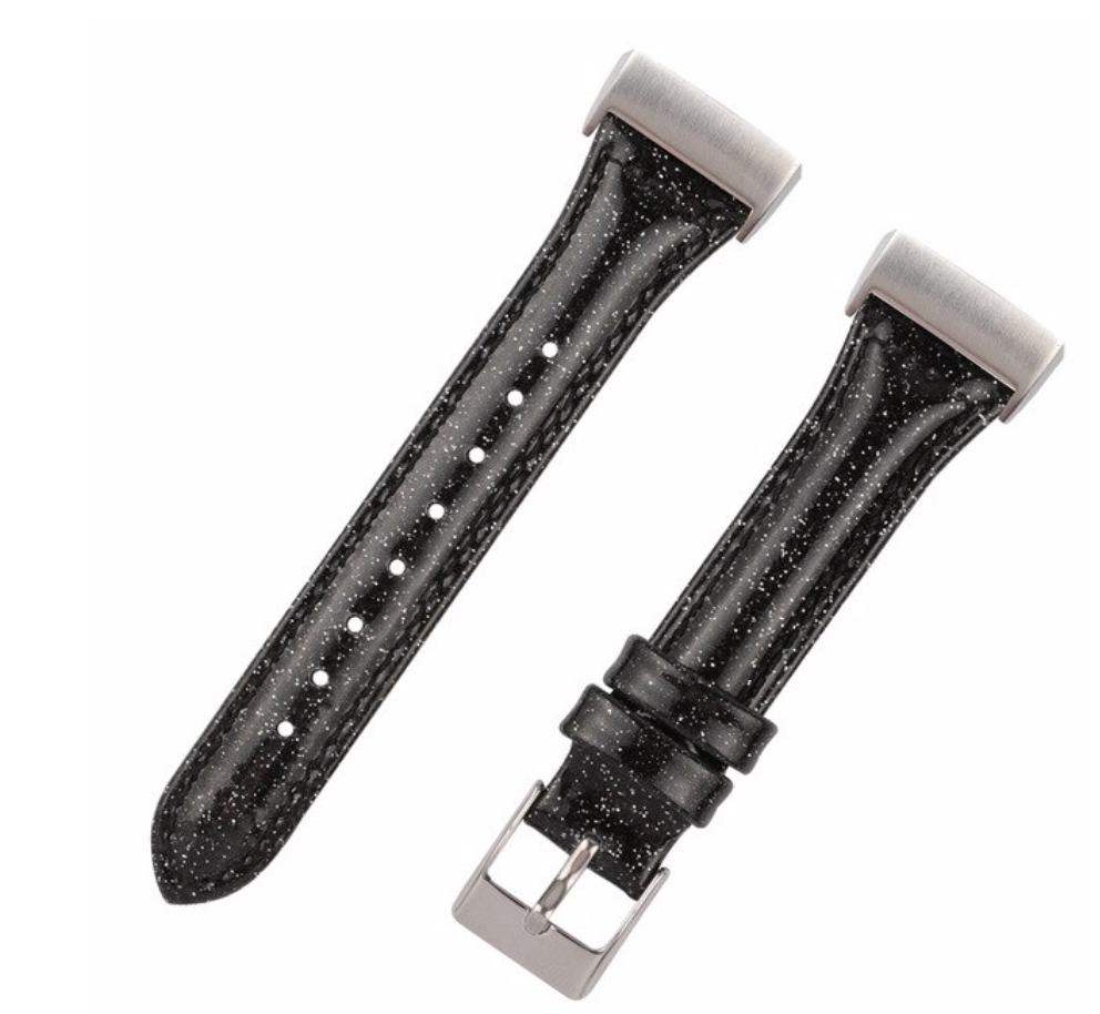 Cinturino in pelle glitter per Fitbit Charge 3 & 4 - nero