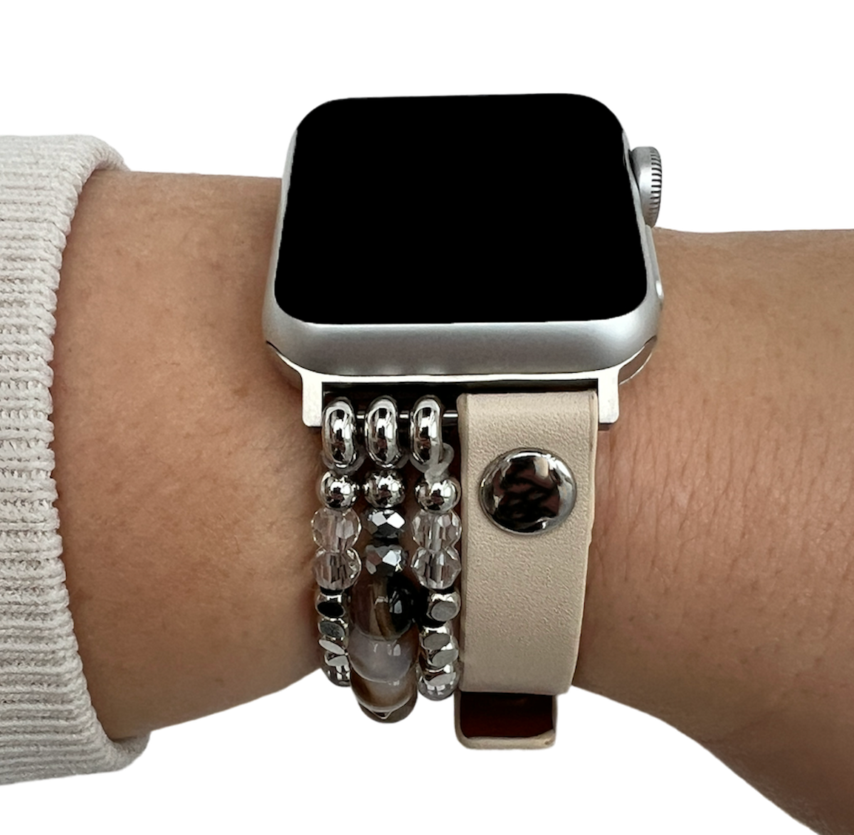 Cinturino gioiello in pelle per Apple Watch - blanco