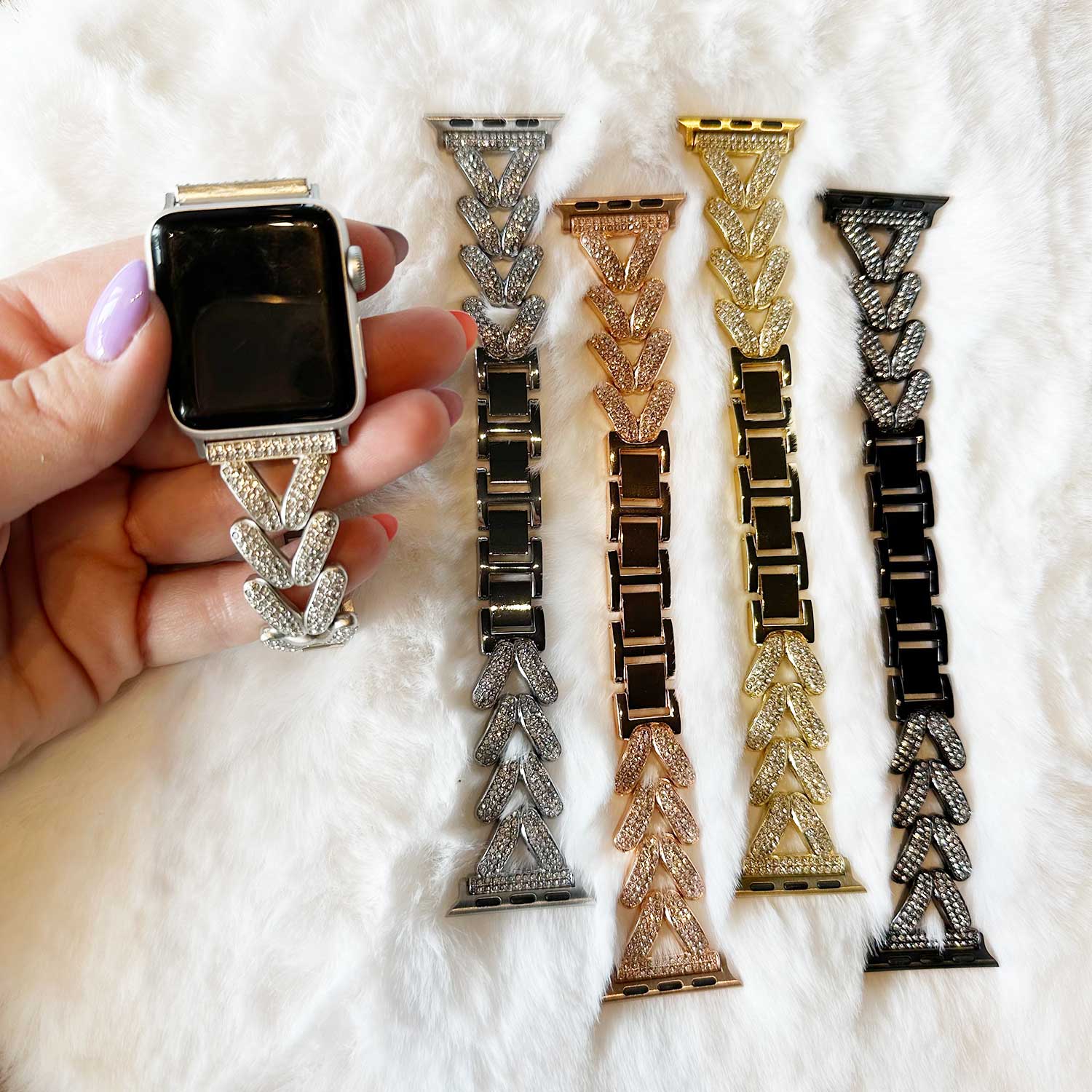 Cinturino a maglie in acciaio a forma di cuore per Apple Watch - Faye nero