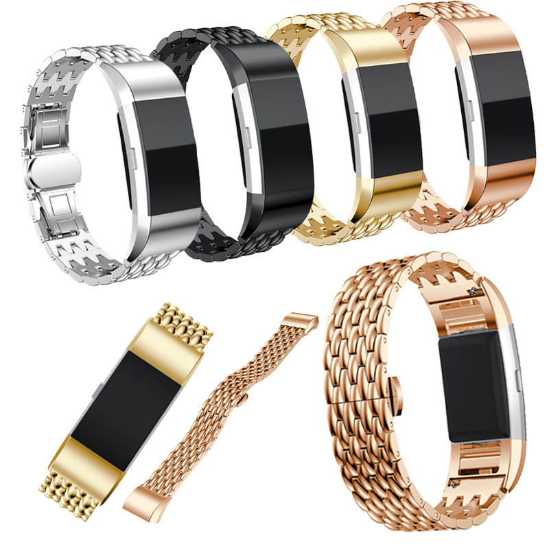 Cinturino a maglie in acciaio con drago per Fitbit Charge 2 - argento