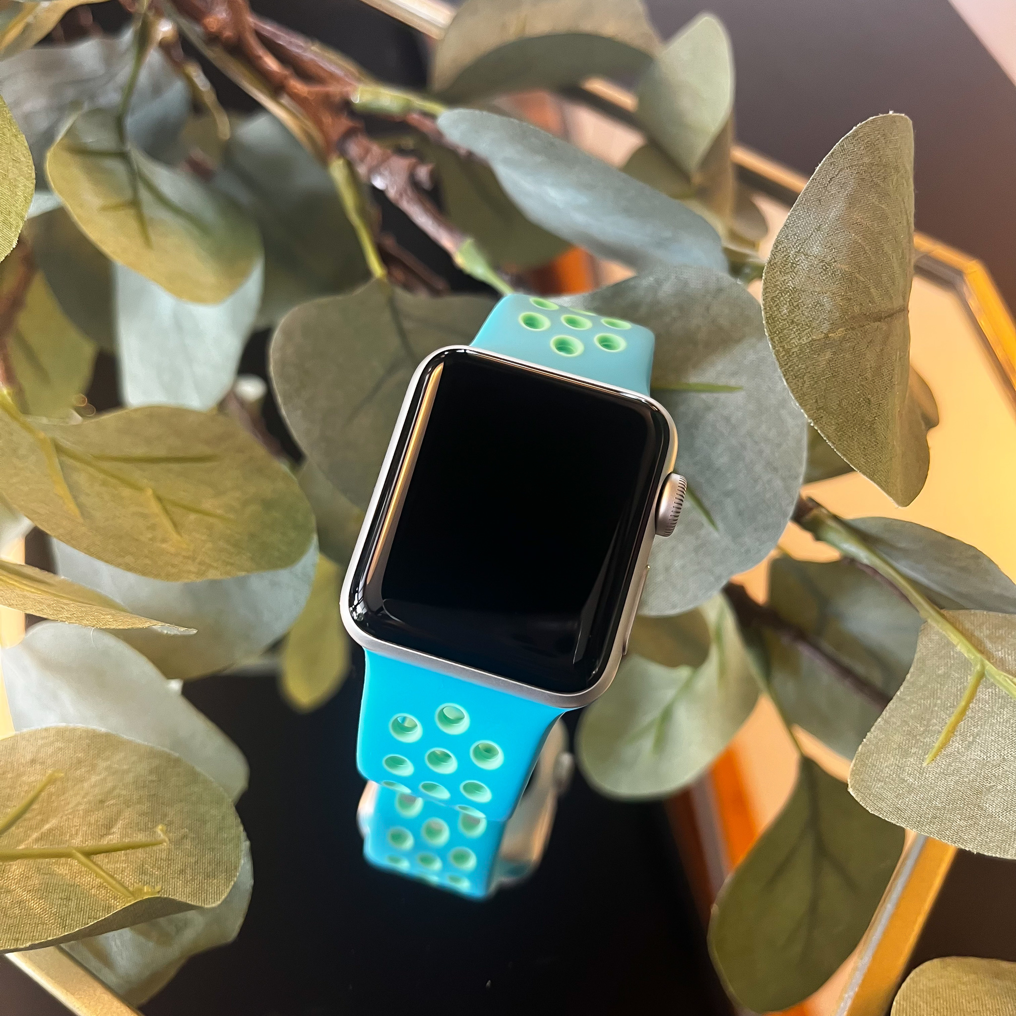 Cinturino doppio sport per Apple Watch - blu cloro verde bagliore