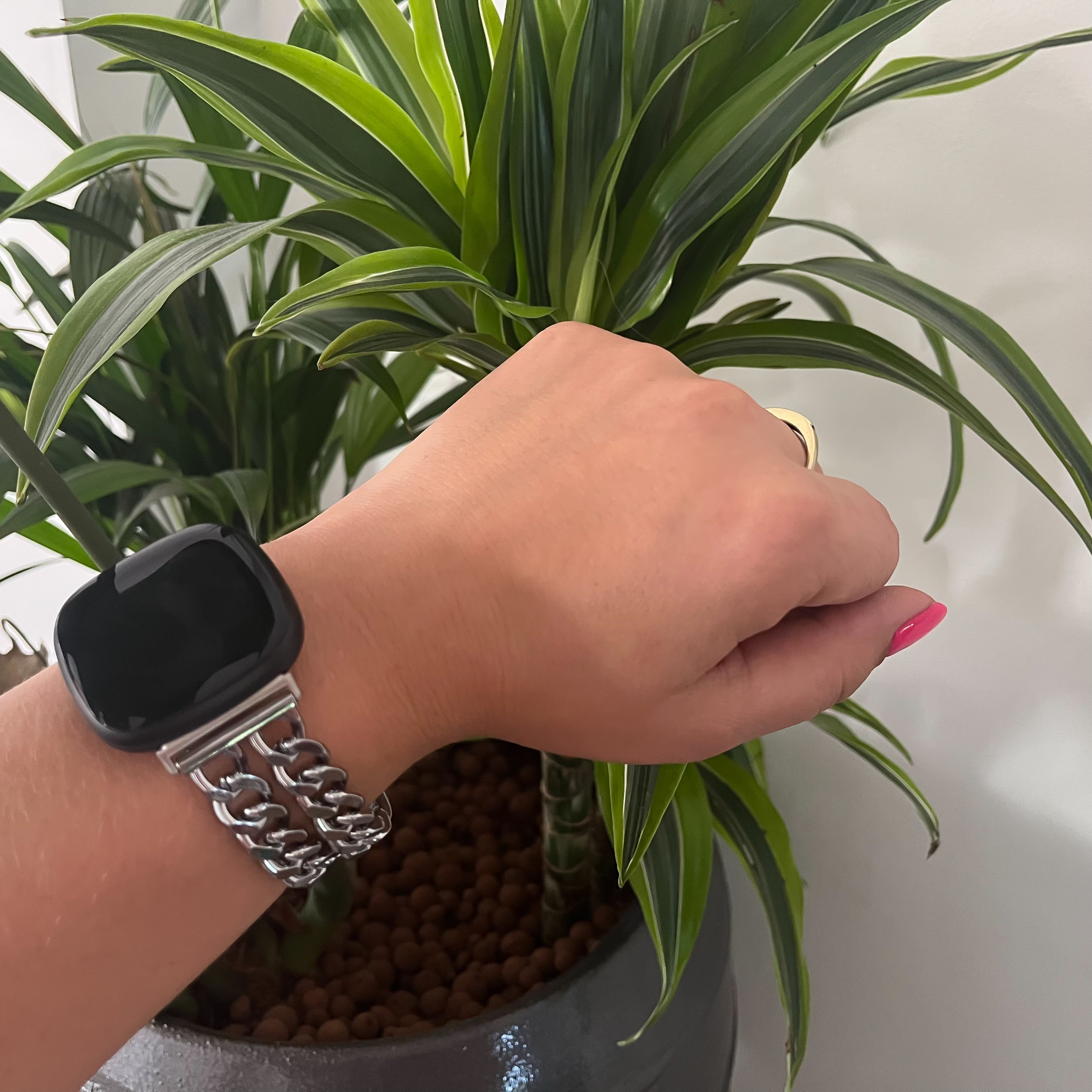 Cinturino a maglie in acciaio con cowboy per Fitbit Versa 3 / Sense - argento