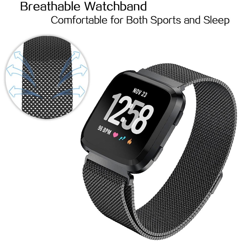 Cinturino loop in maglia milanese per Fitbit Versa - nero