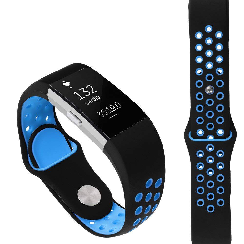 Cinturino doppio sport per Fitbit Charge 2 - nero blu