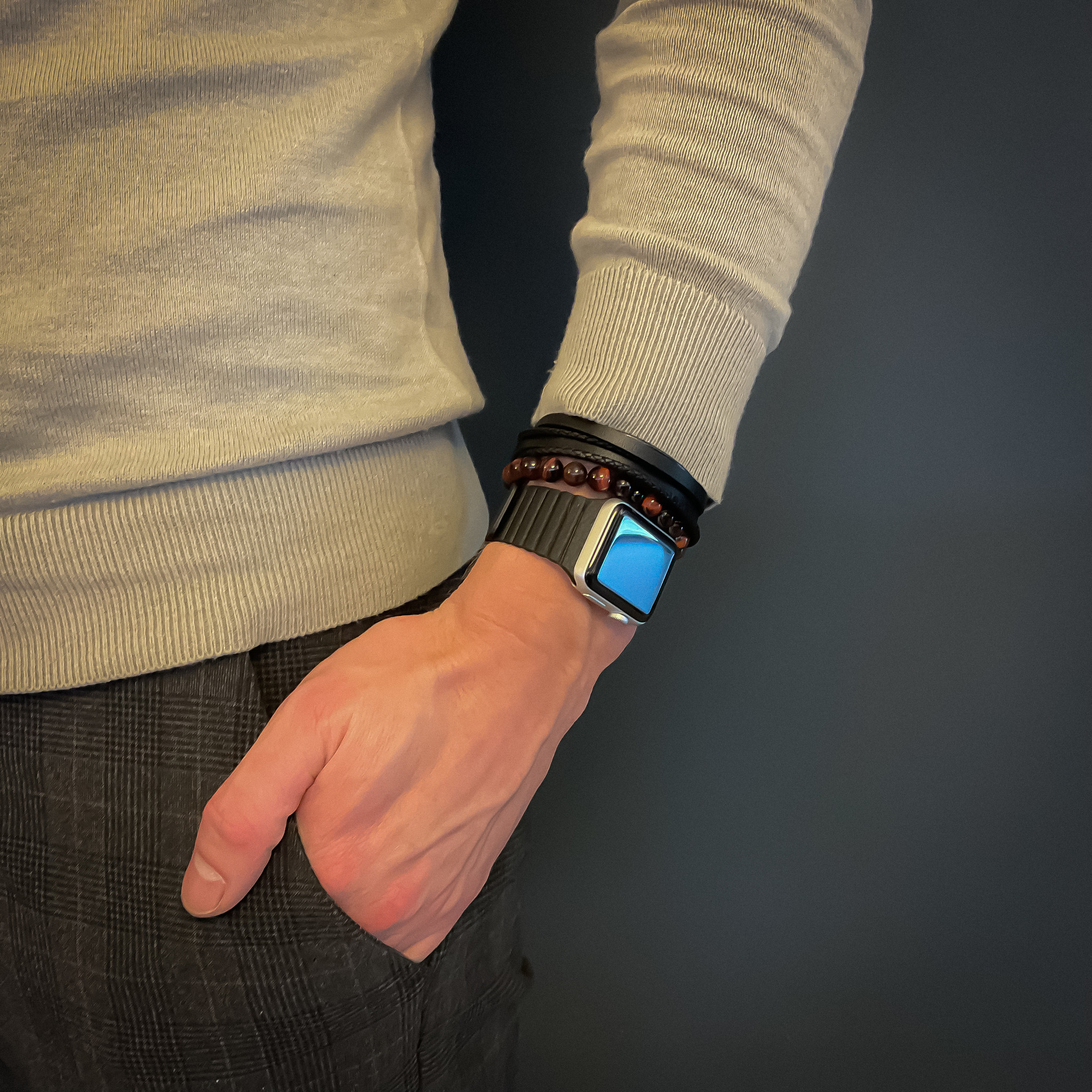 Cinturino a costine in pelle per Apple Watch - nero