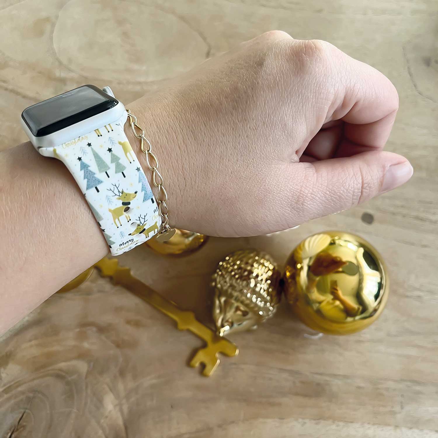 Cinturino sport con stampa per Apple Watch - albero di Natale bianco