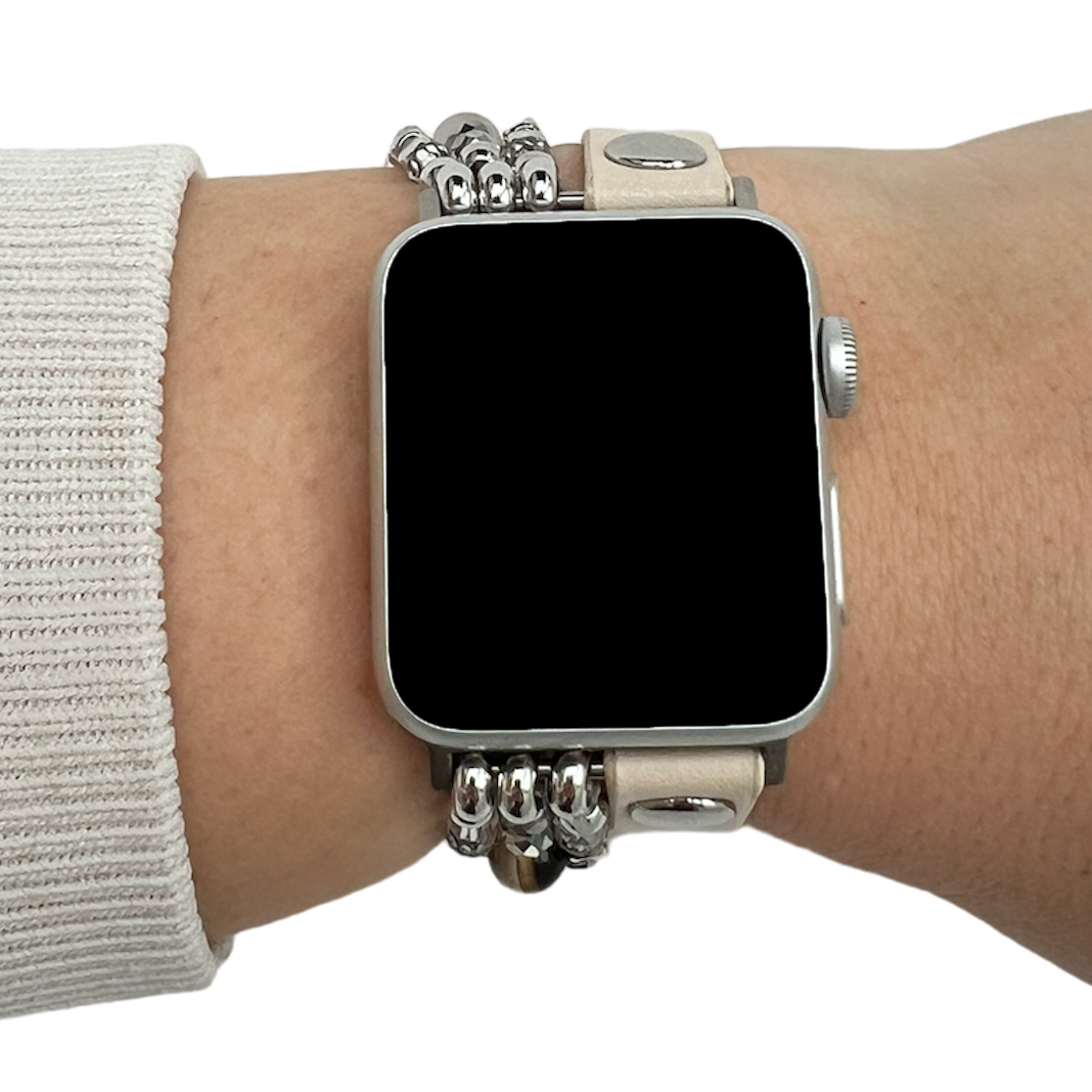 Cinturino gioiello in pelle per Apple Watch - blanco