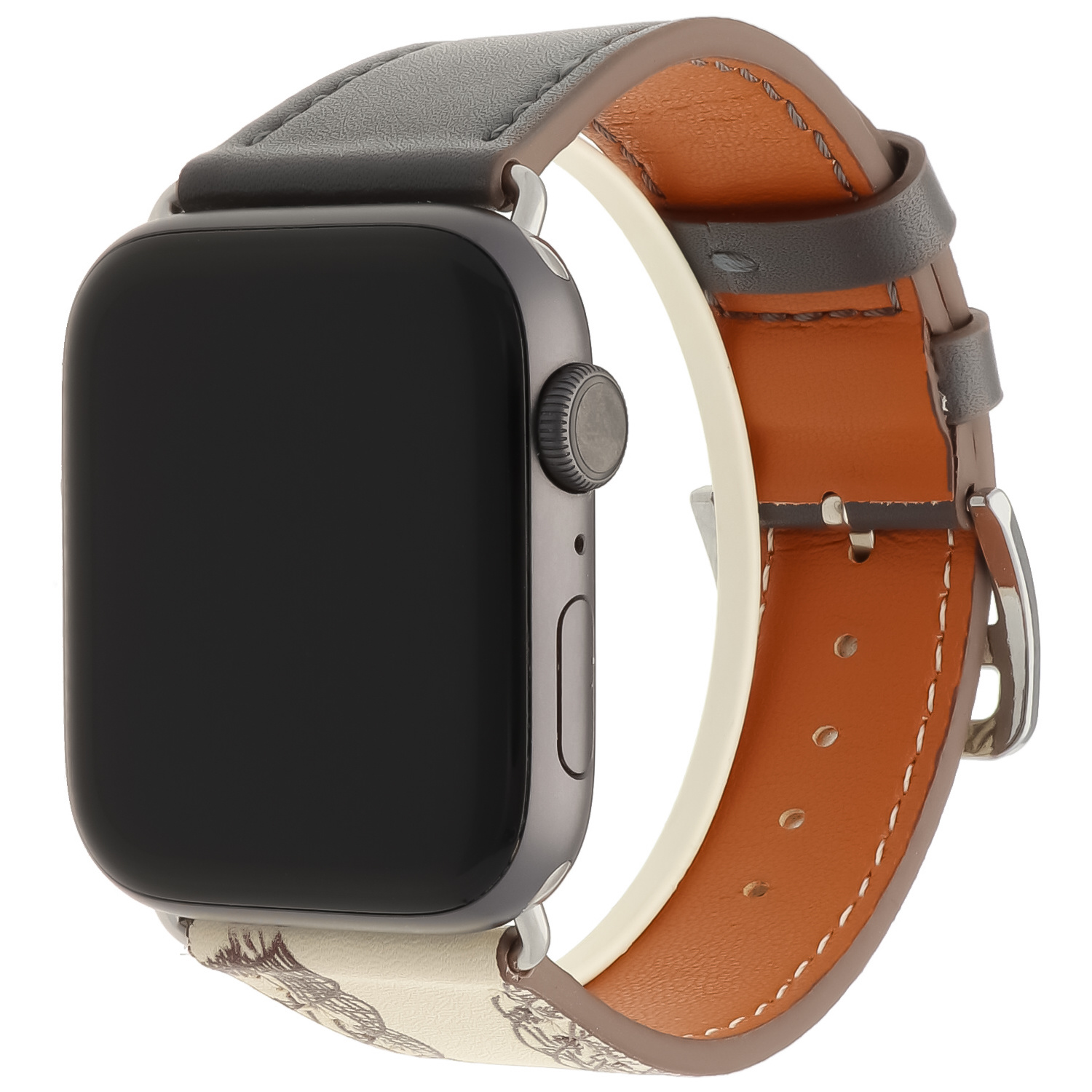 Cinturino tour singolo in pelle per Apple Watch - grigio bianco
