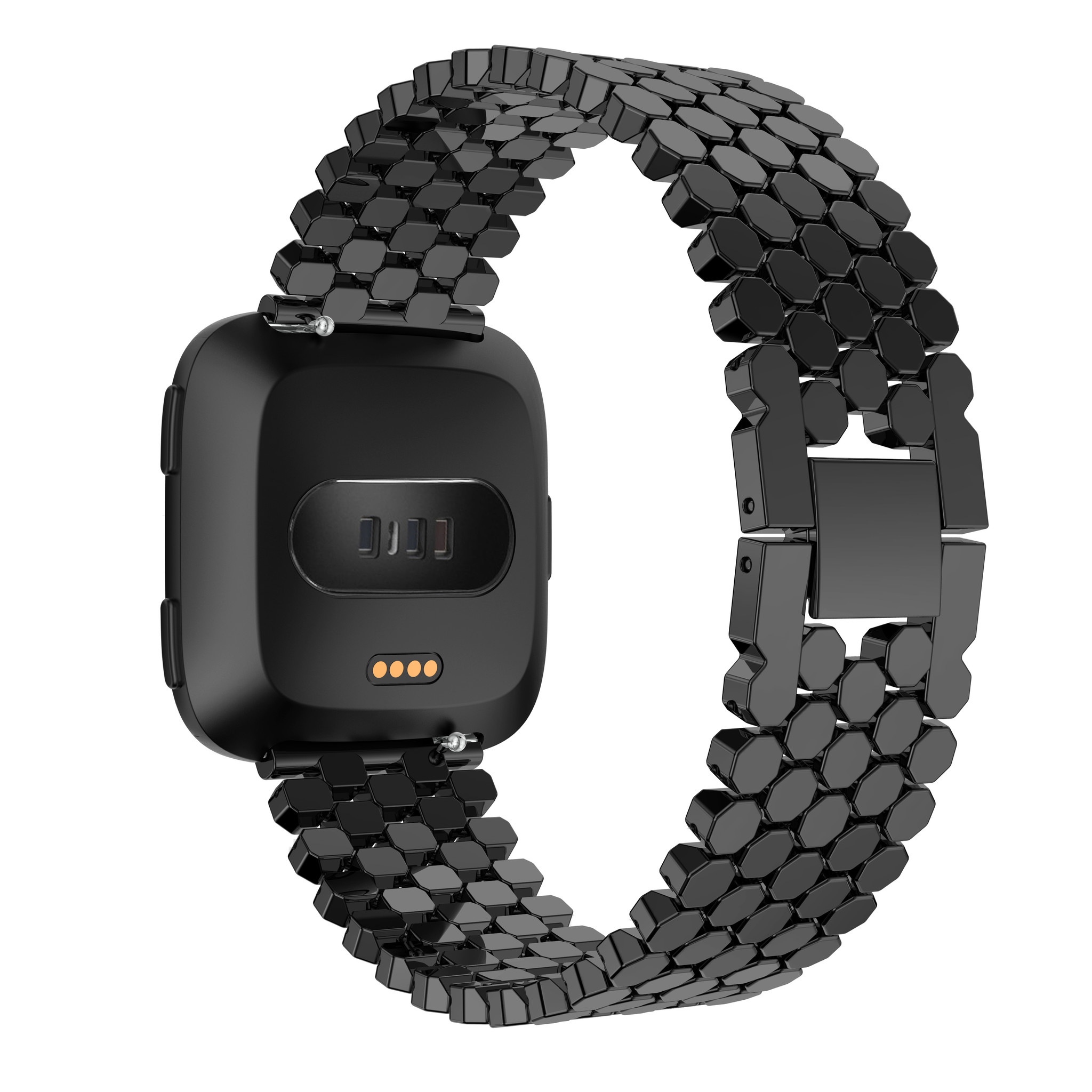 Cinturino a maglie in acciaio a forma di pesce per Fitbit Versa - nero