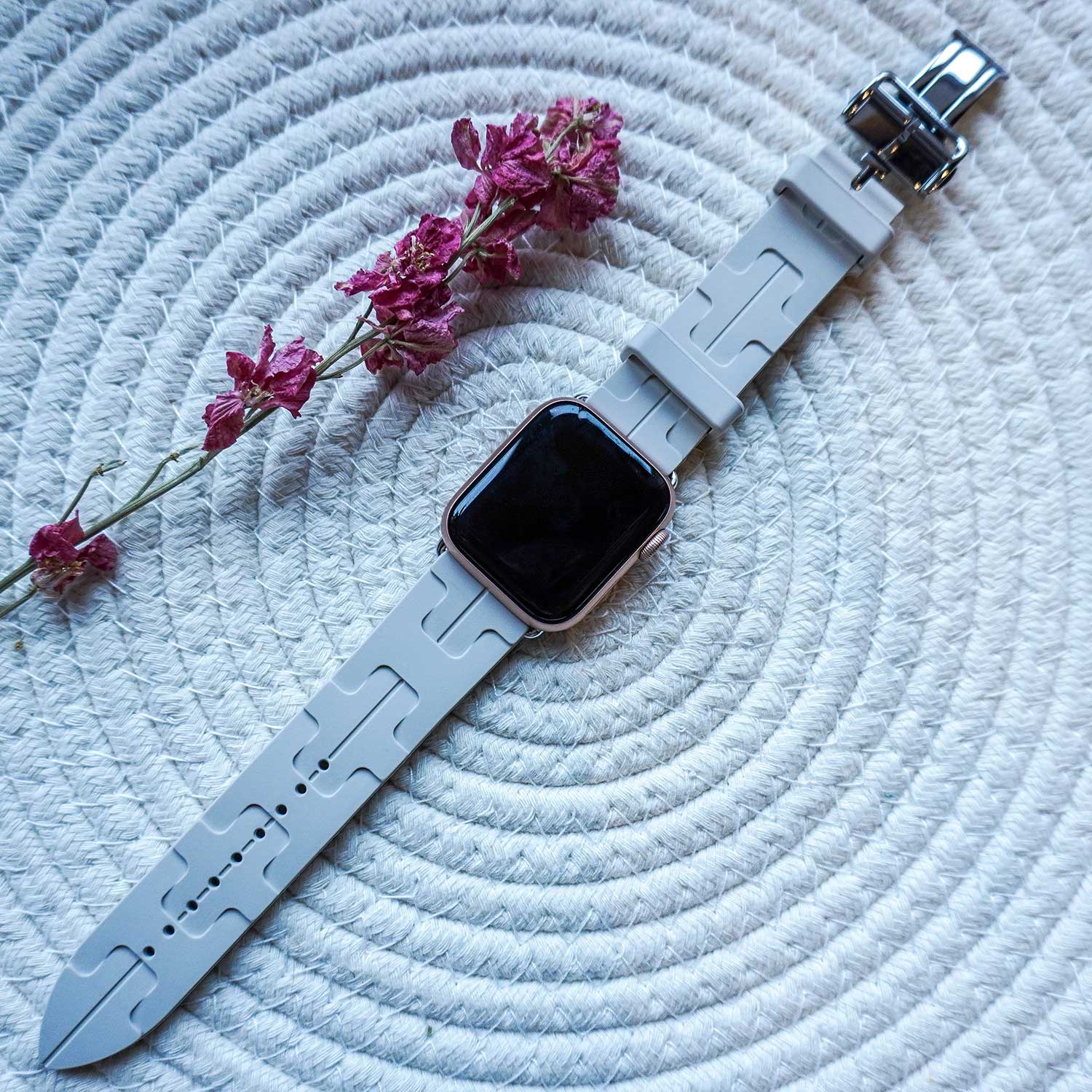 Cinturino sport Hermès simple tour kilim Apple Watch - grigio