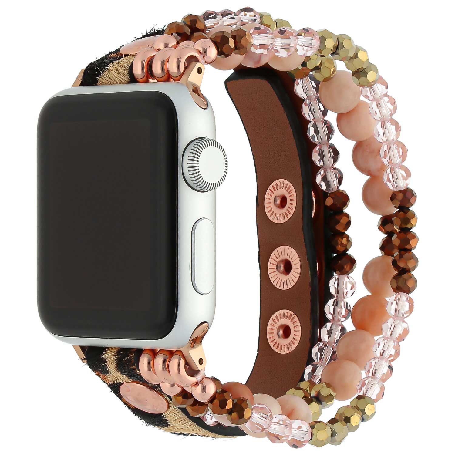 Cinturino gioiello in pelle per Apple Watch - oro rosa leopardato