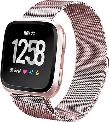 Cinturino loop in maglia milanese per Fitbit Versa - rosa rossa