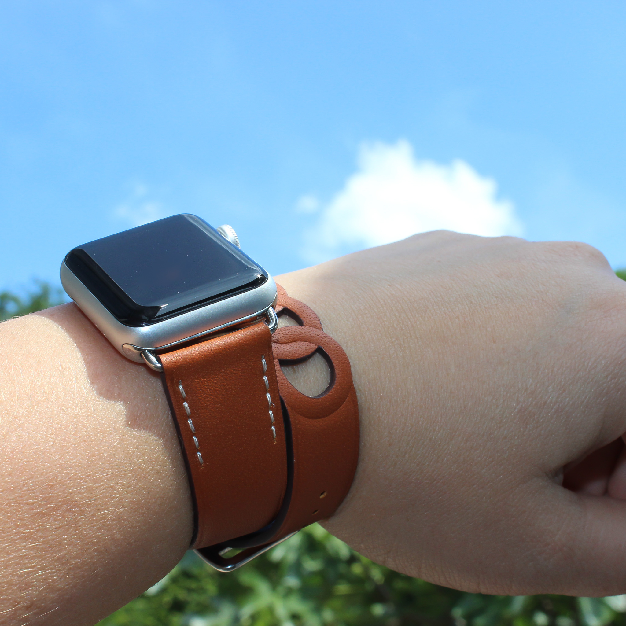 Cinturino in pelle con doppia fibbia per Apple Watch - marrone