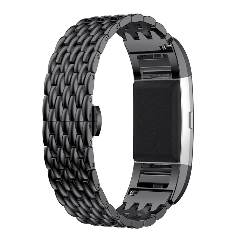 Cinturino a maglie in acciaio con drago per Fitbit Charge 2 - nero