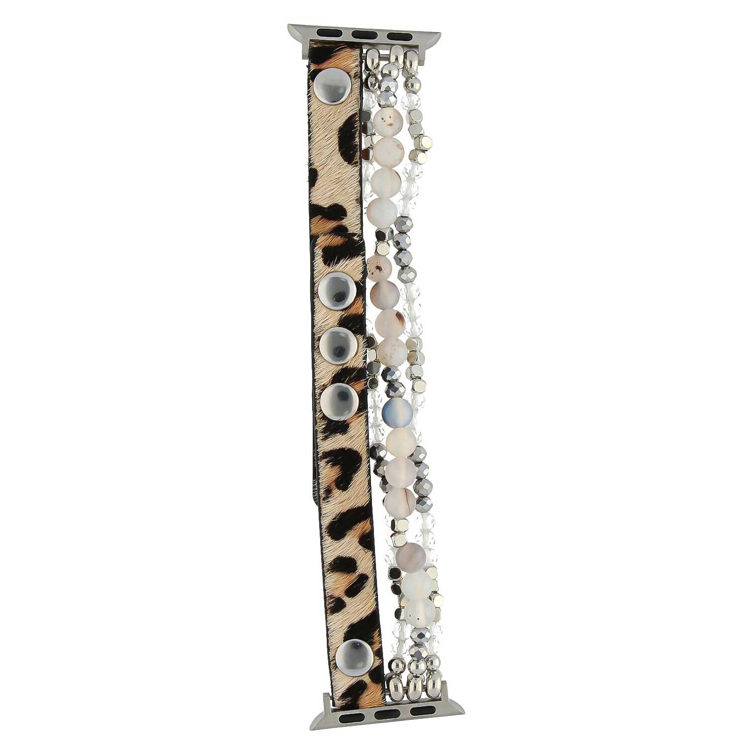 Cinturino gioiello in pelle per Apple Watch - argento leopardato