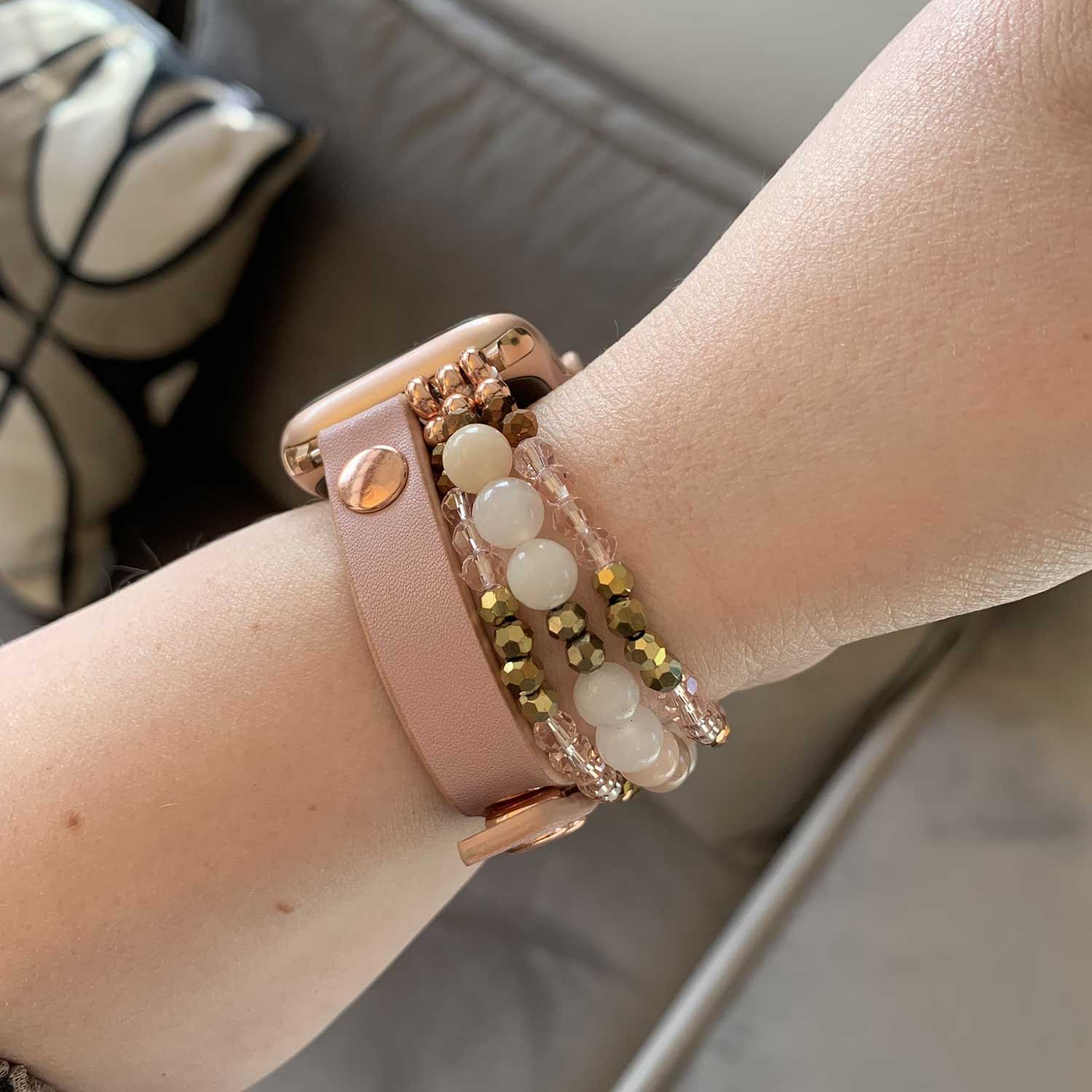 Cinturino gioiello in pelle per Apple Watch - rosa