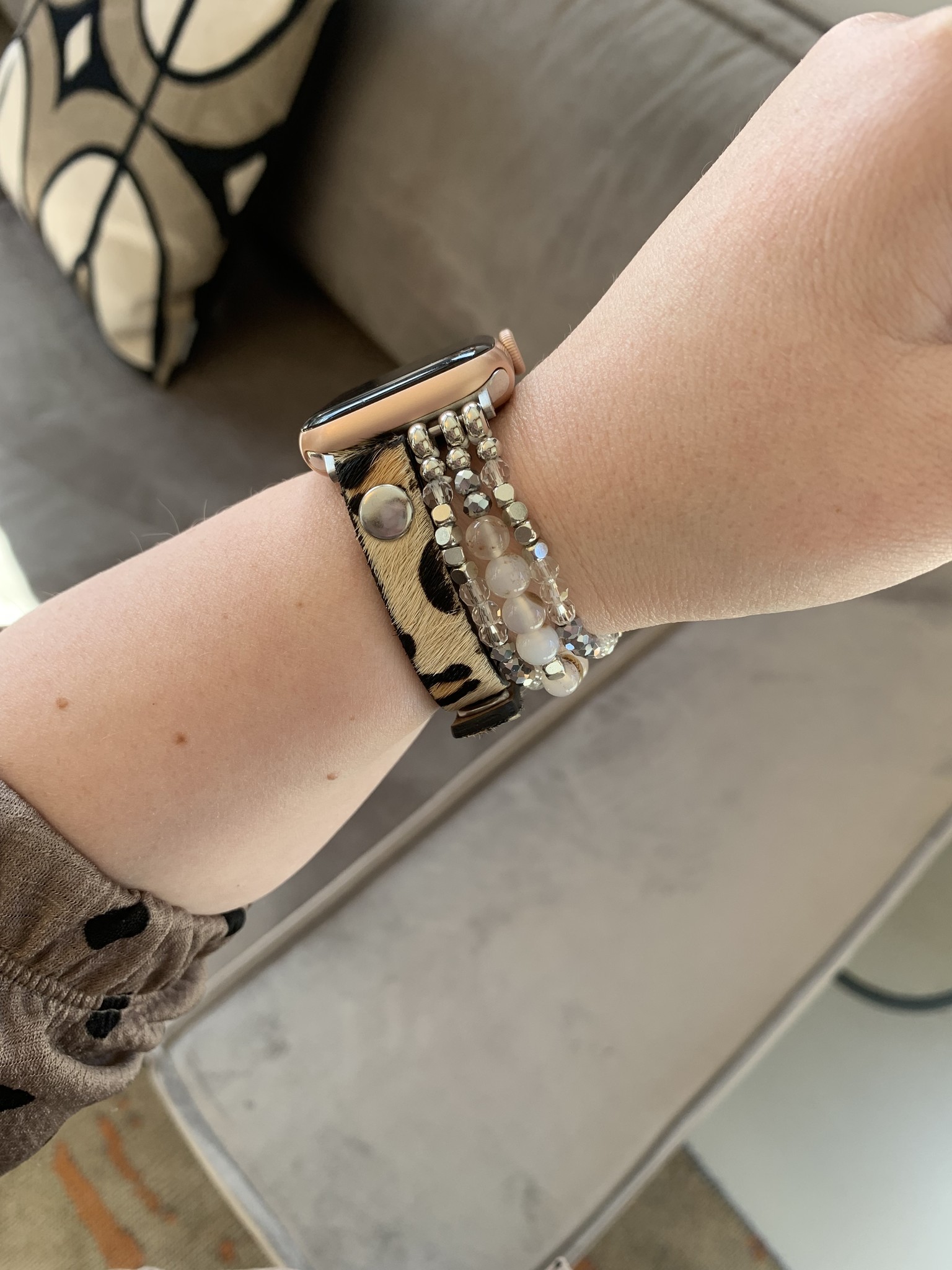 Cinturino gioiello in pelle per Apple Watch argento leopardato