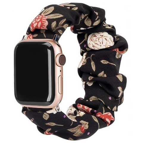 Cinturino elastico in nylon per Apple Watch - nero floreale