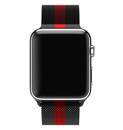 Cinturino loop in maglia milanese per Apple Watch nero a righe rosse