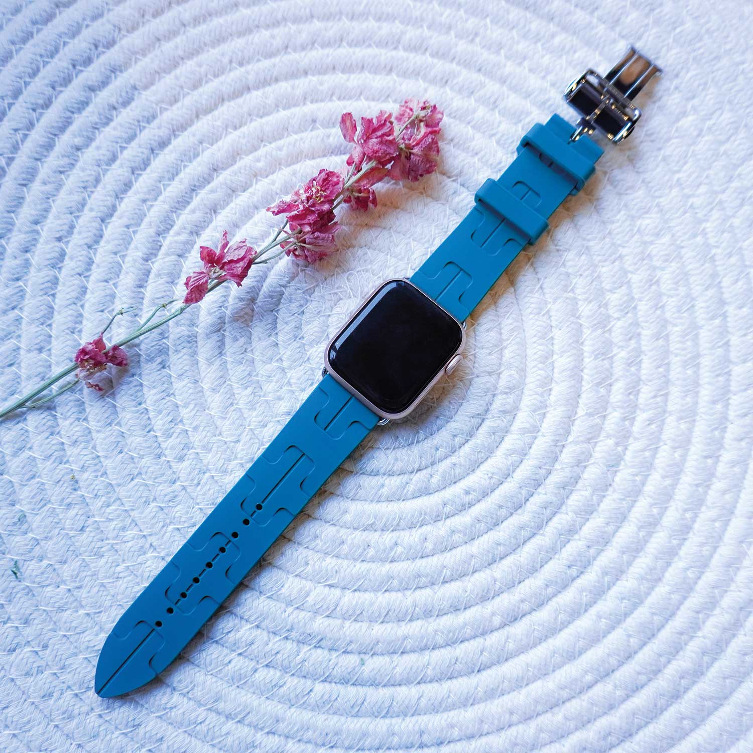 Cinturino sport Hermès simple tour kilim Apple Watch - verde pino