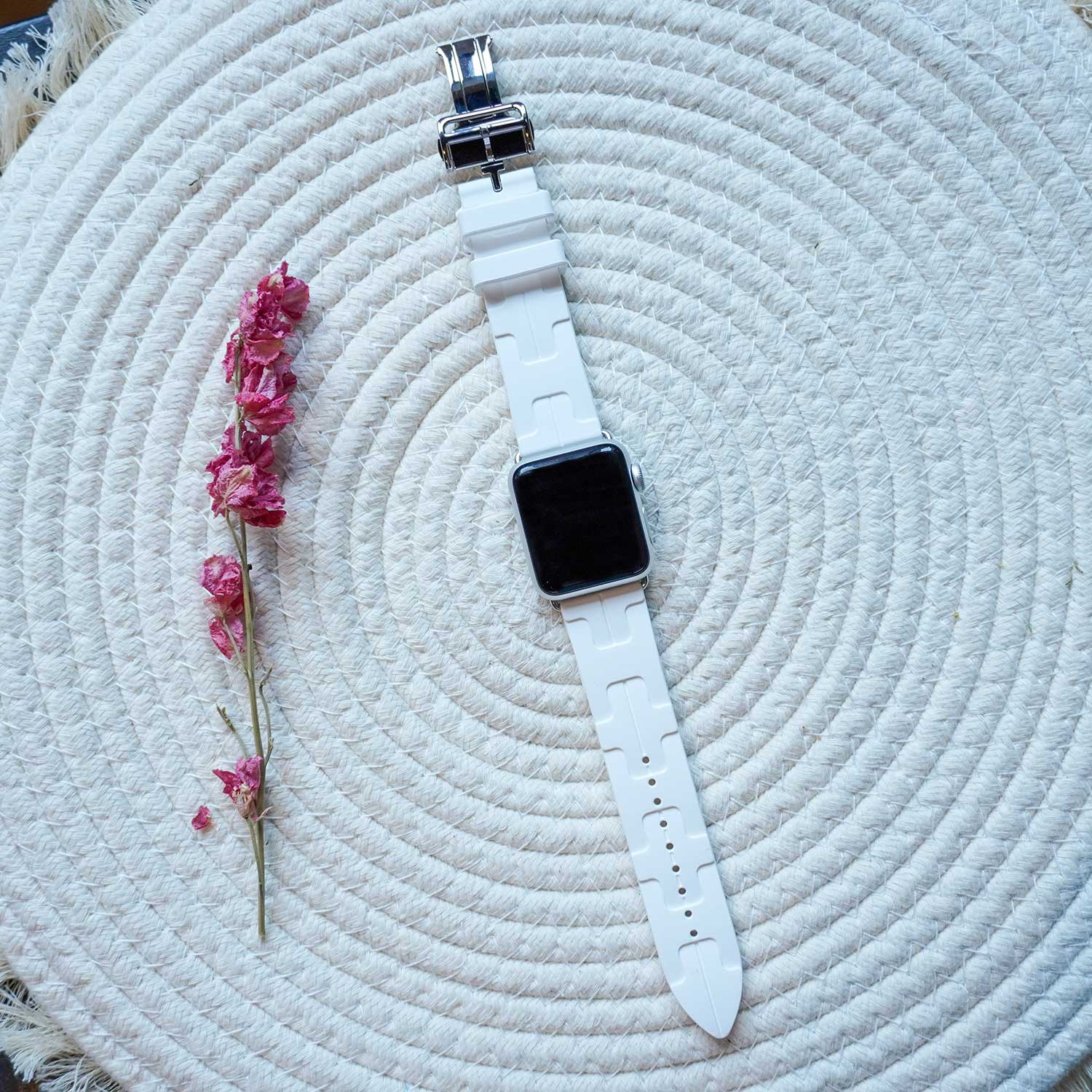 Cinturino sport Hermès simple tour kilim Apple Watch - bianco