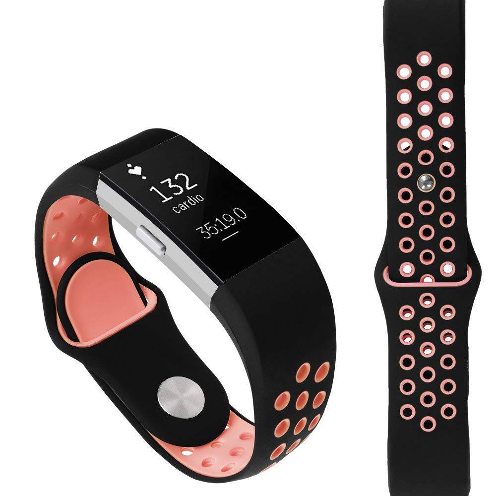 Cinturino doppio sport per Fitbit Charge 2 - nero rosa