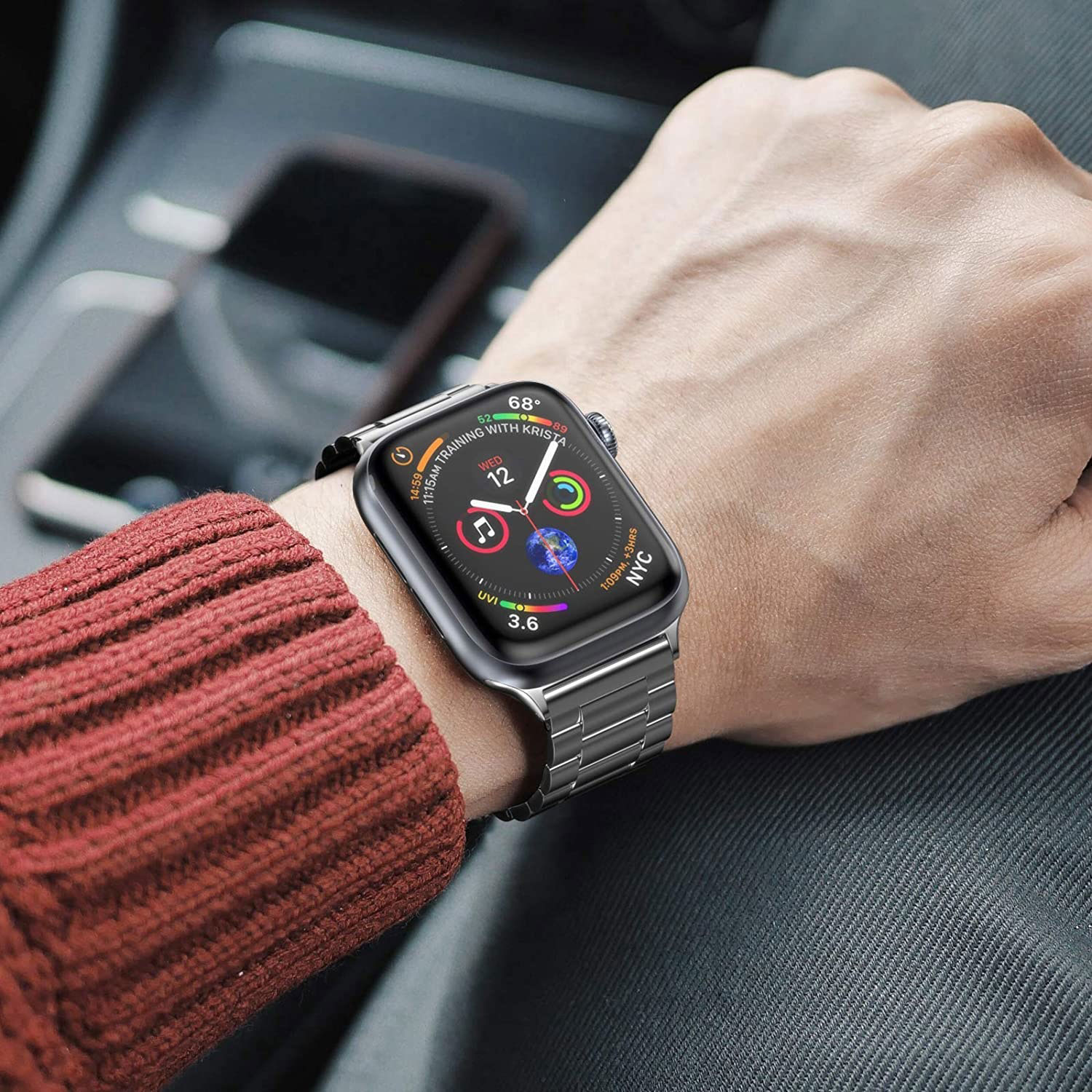 Cinturino a maglie in acciaio con perline per Apple Watch - nero