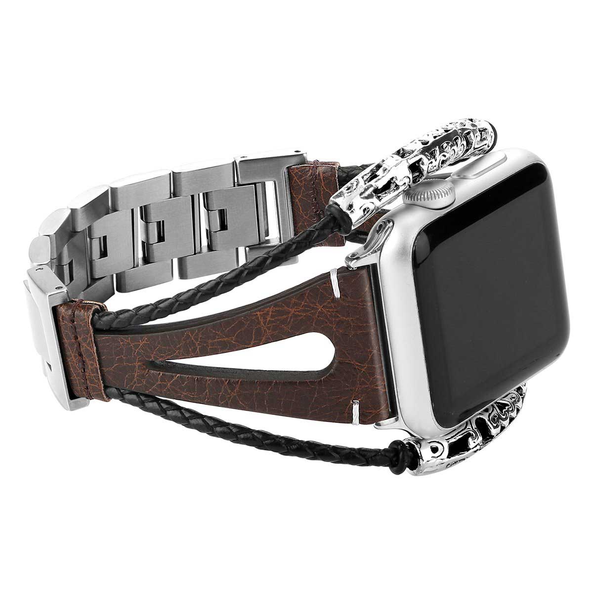 Cinturino gioiello in pelle robusto per Apple Watch - Marrone scuro