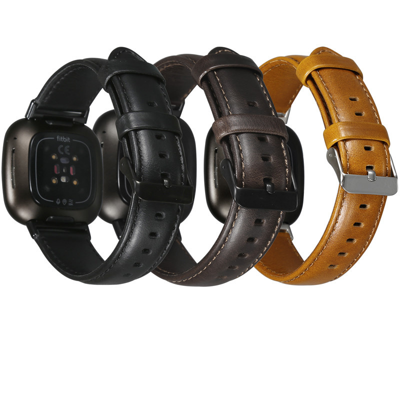 Cinturino in vera pelle per Fitbit Versa 3 / Sense - nero