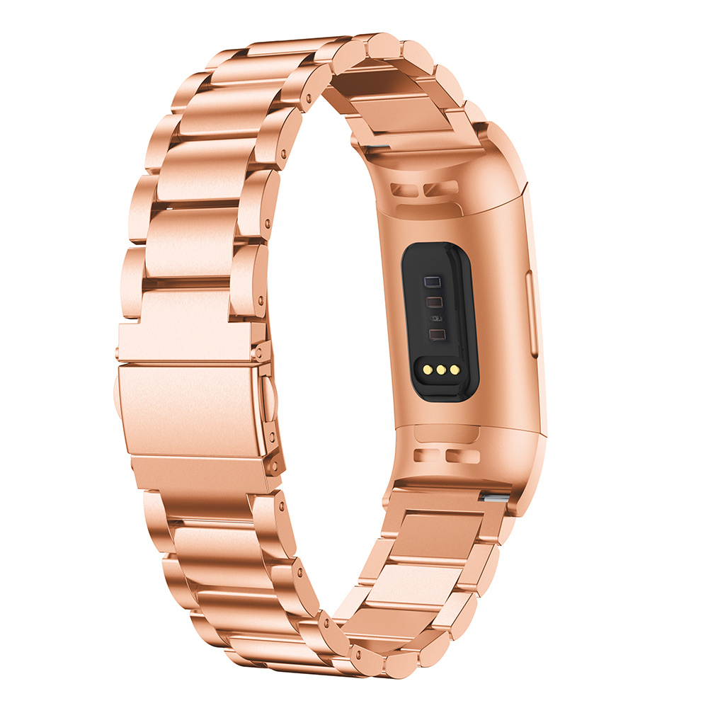Cinturino a maglie in acciaio con perline per Fitbit Charge 3 & 4 - oro rosa