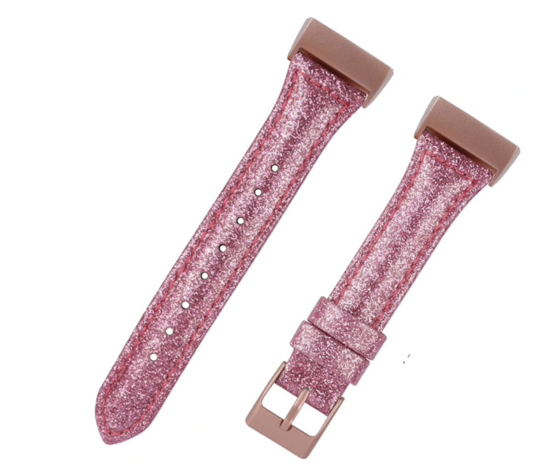 Cinturino in pelle glitter per Fitbit Charge 3 & 4 - rosa