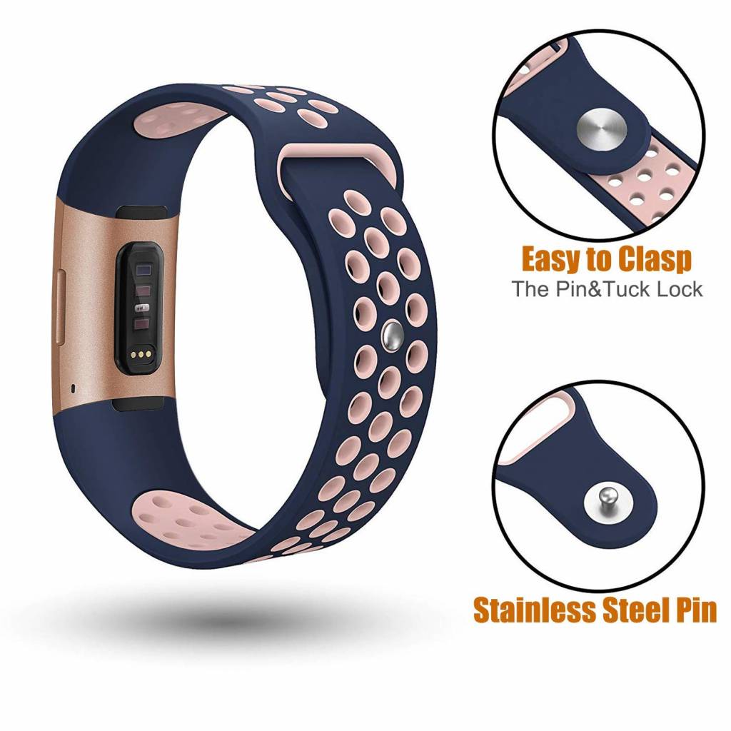 Cinturino doppio sport per Fitbit Charge 3 & 4 - blu scuro rosa