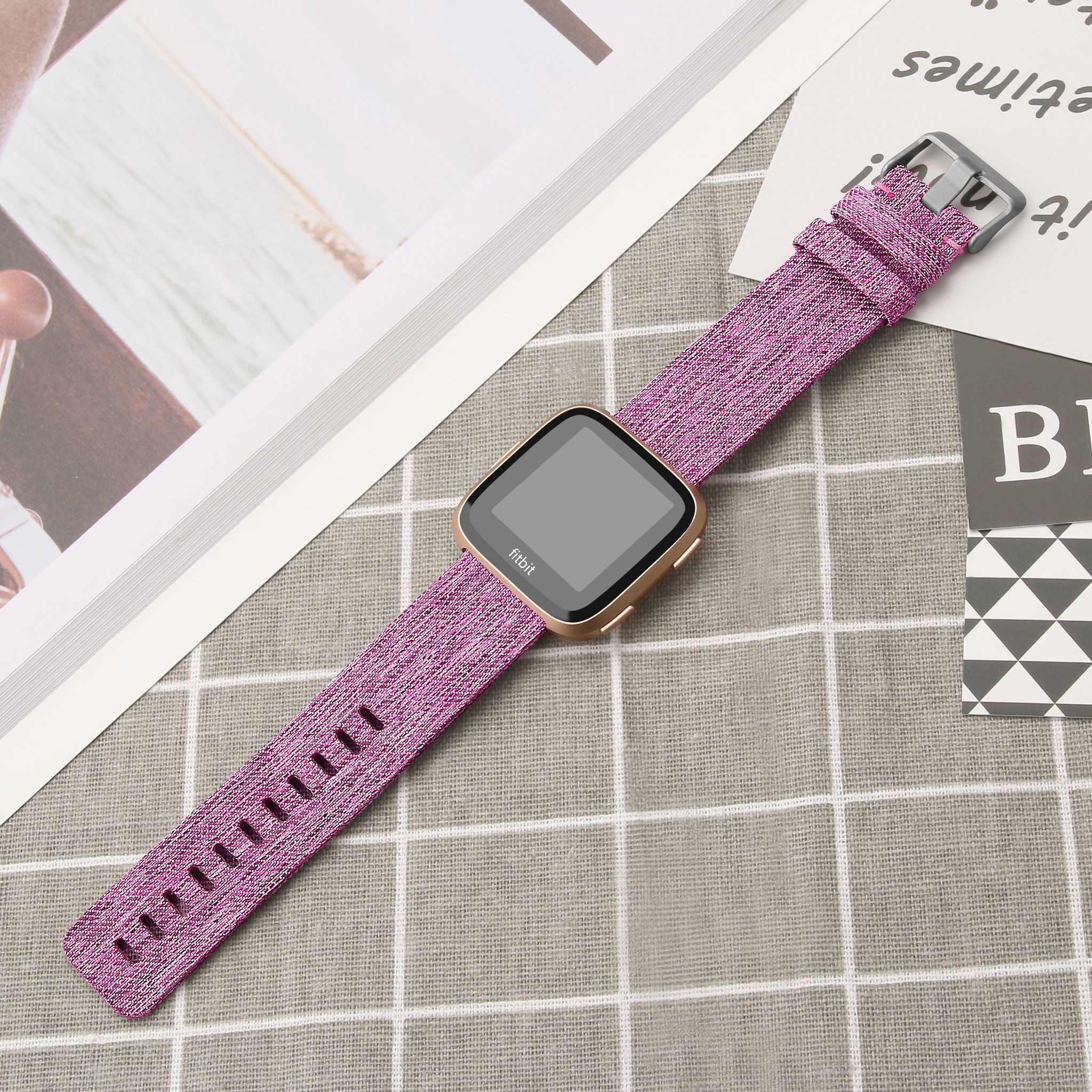 Cinturino con fibbia in nylon per Fitbit Versa - viola