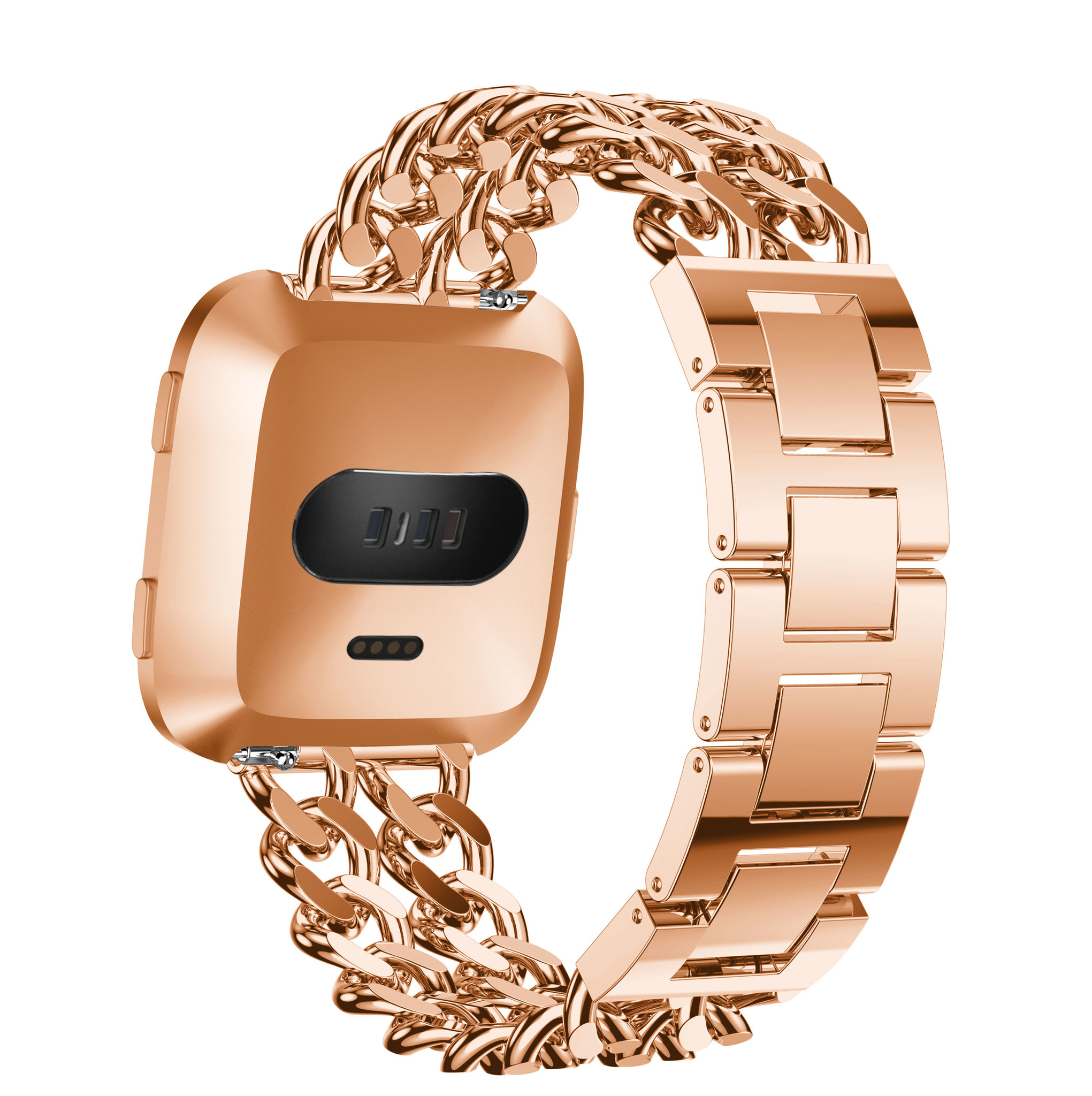 Cinturino a maglie in acciaio con cowboy per Fitbit Versa - oro rosa