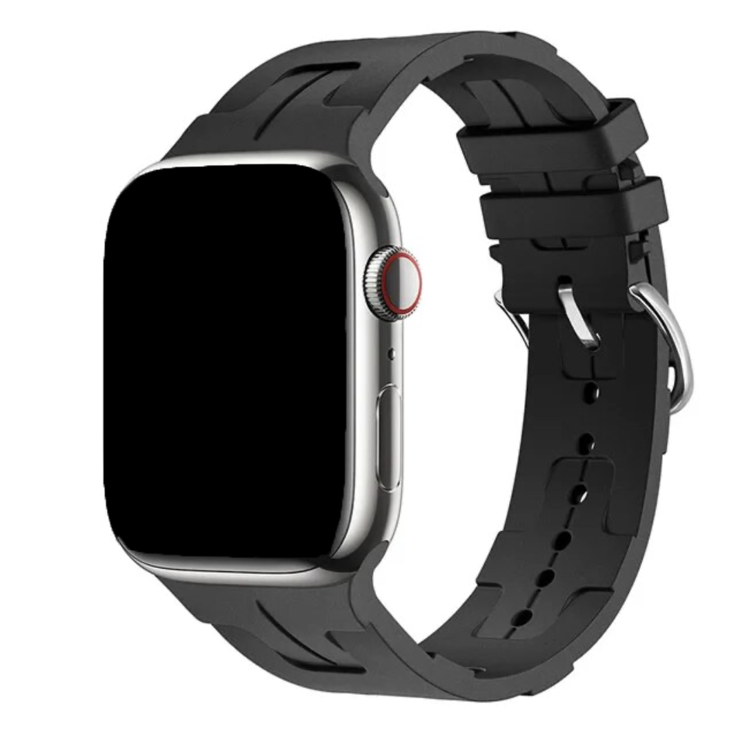 Cinturino sport Hermès simple tour fibbia della cintura kilim Apple Watch - nero
