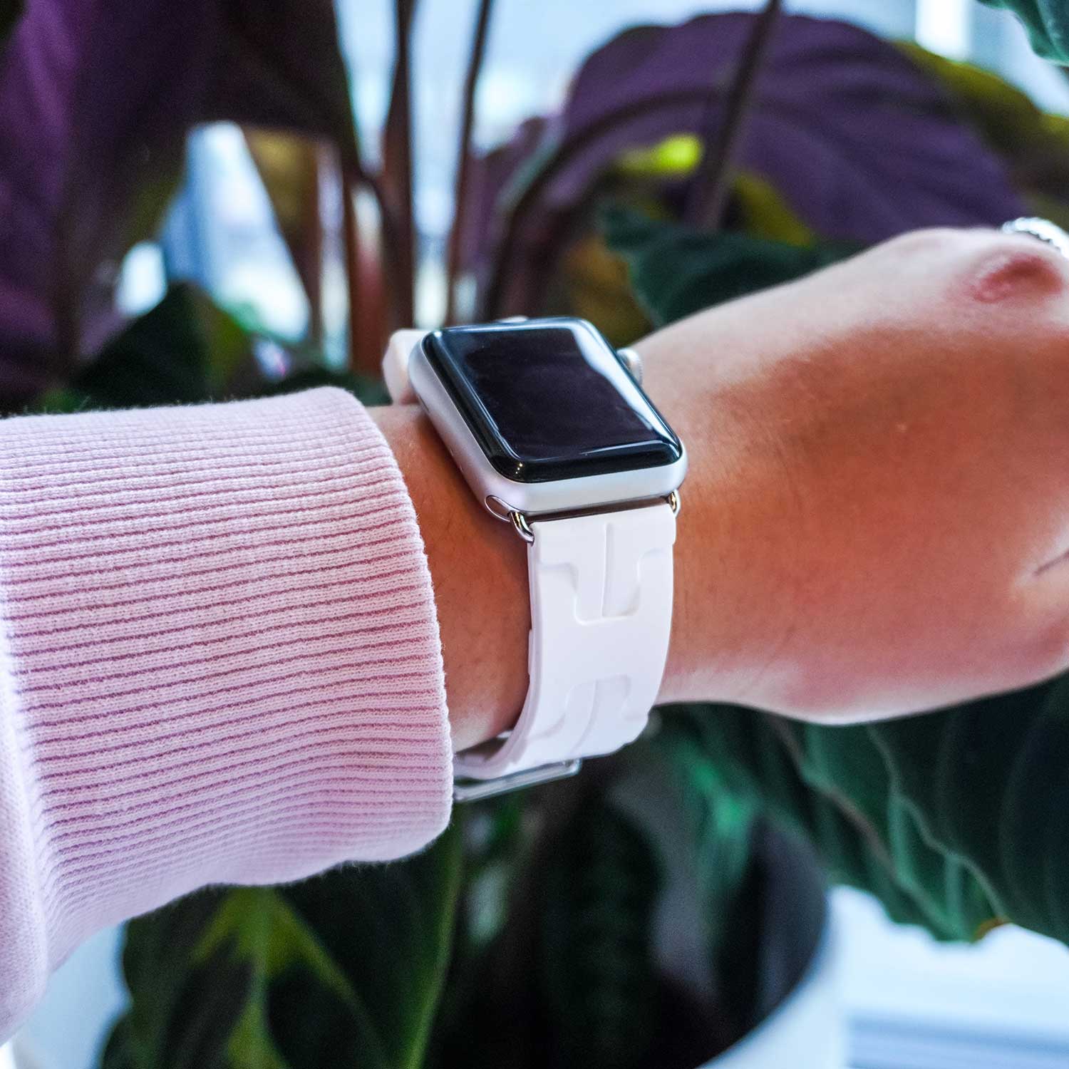 Cinturino sport Hermès simple tour kilim Apple Watch - bianco