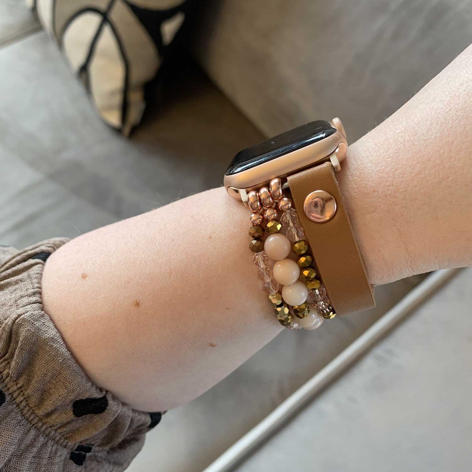 Cinturino gioiello in pelle per Apple Watch - marrone