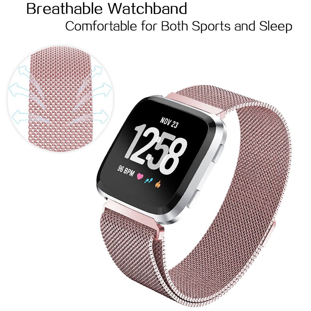 Cinturino loop in maglia milanese per Fitbit Versa - rosa rossa