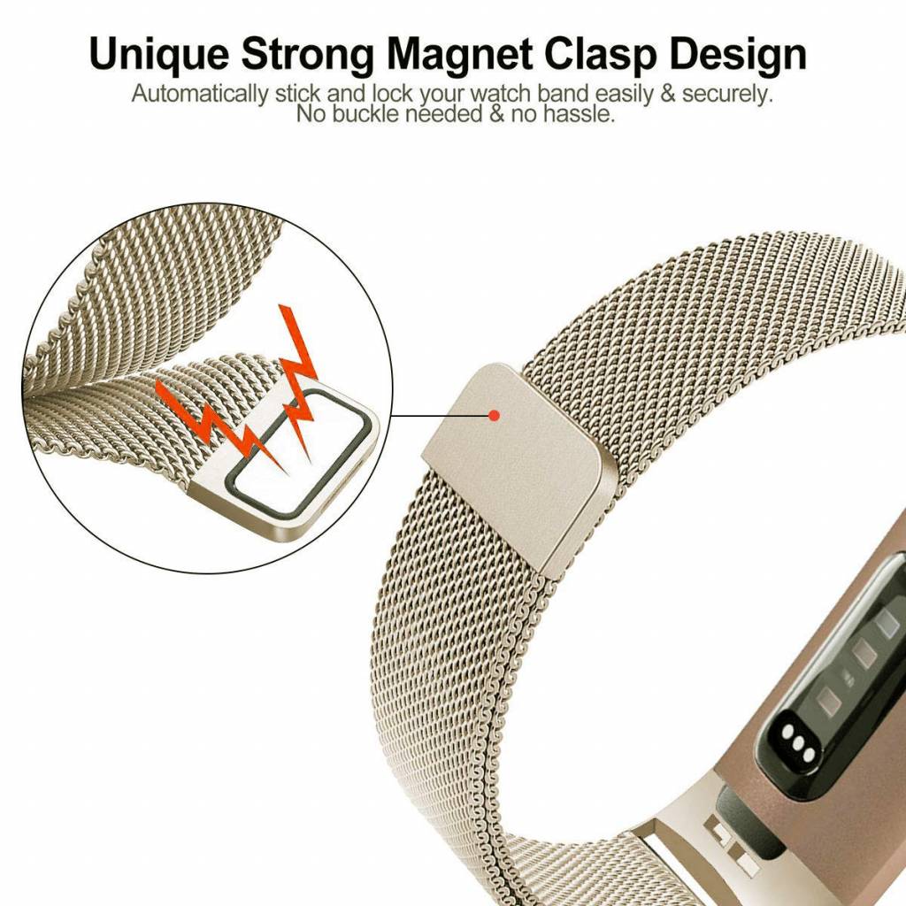 Cinturino loop in maglia milanese per Fitbit Charge 3 & 4 - champagne