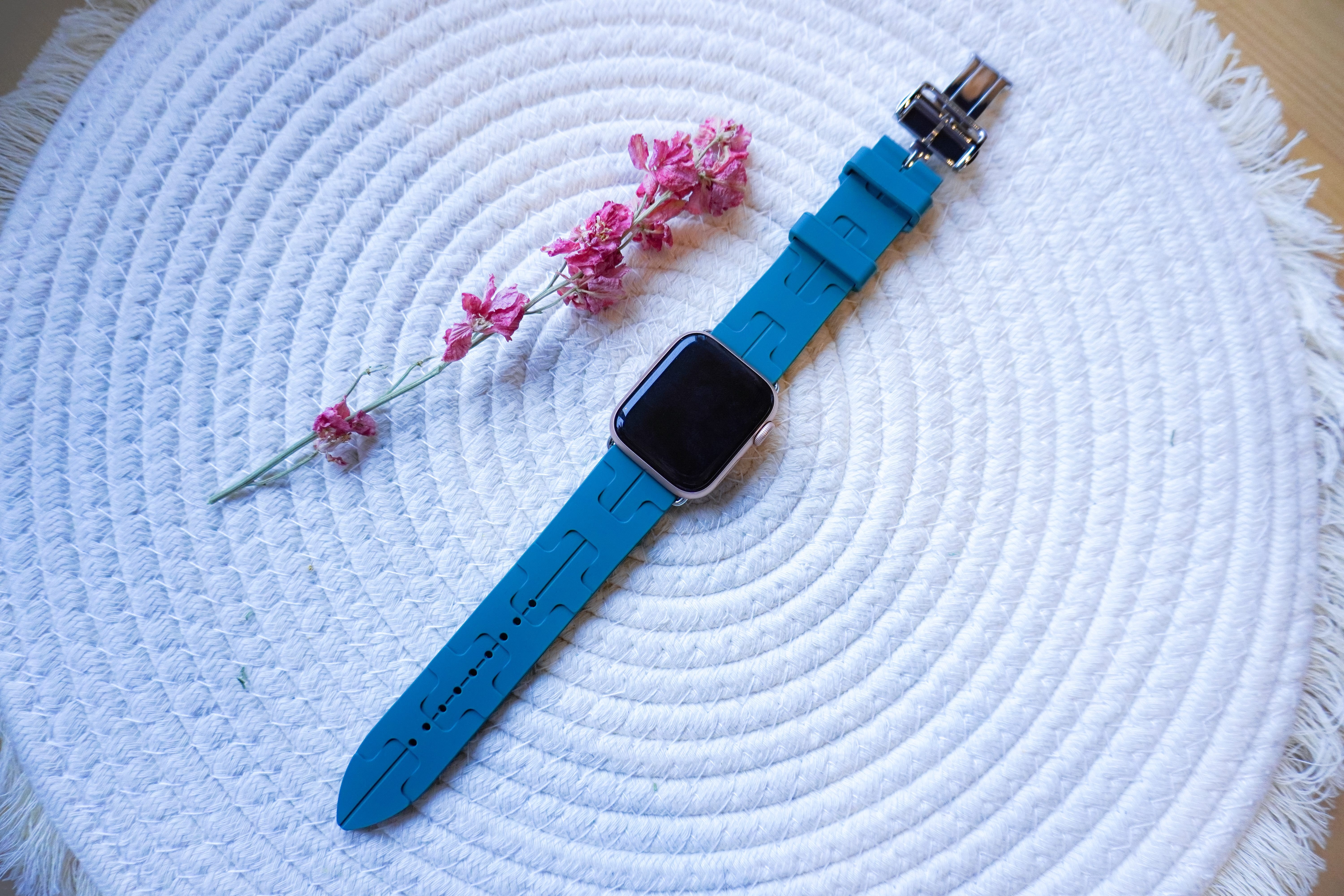 Cinturino sport Hermès simple tour kilim Apple Watch - verde pino