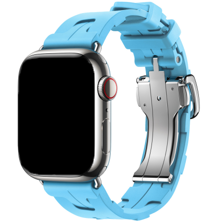 Cinturino sport Hermès simple tour kilim Apple Watch - Bleu Céleste