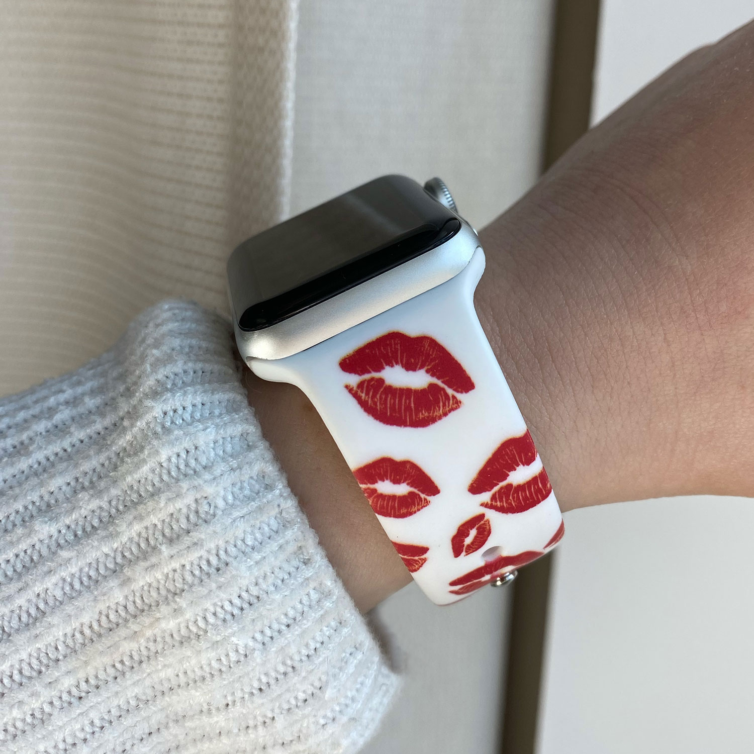 Cinturino sport con stampa per Apple Watch - baci stampa bianco