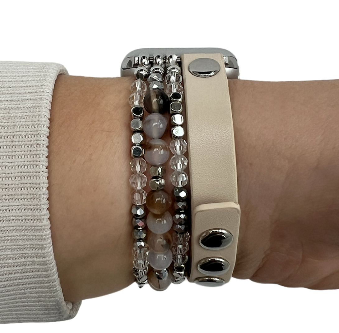 Cinturino gioiello in pelle per Apple Watch - blanco
